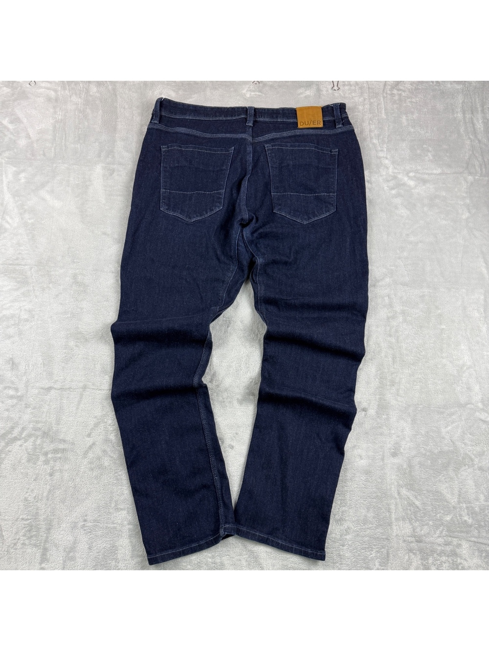 DUER Men's 36x32 L2X Relaxed Taper Dark Wash Stretch Denim Jeans Blue
